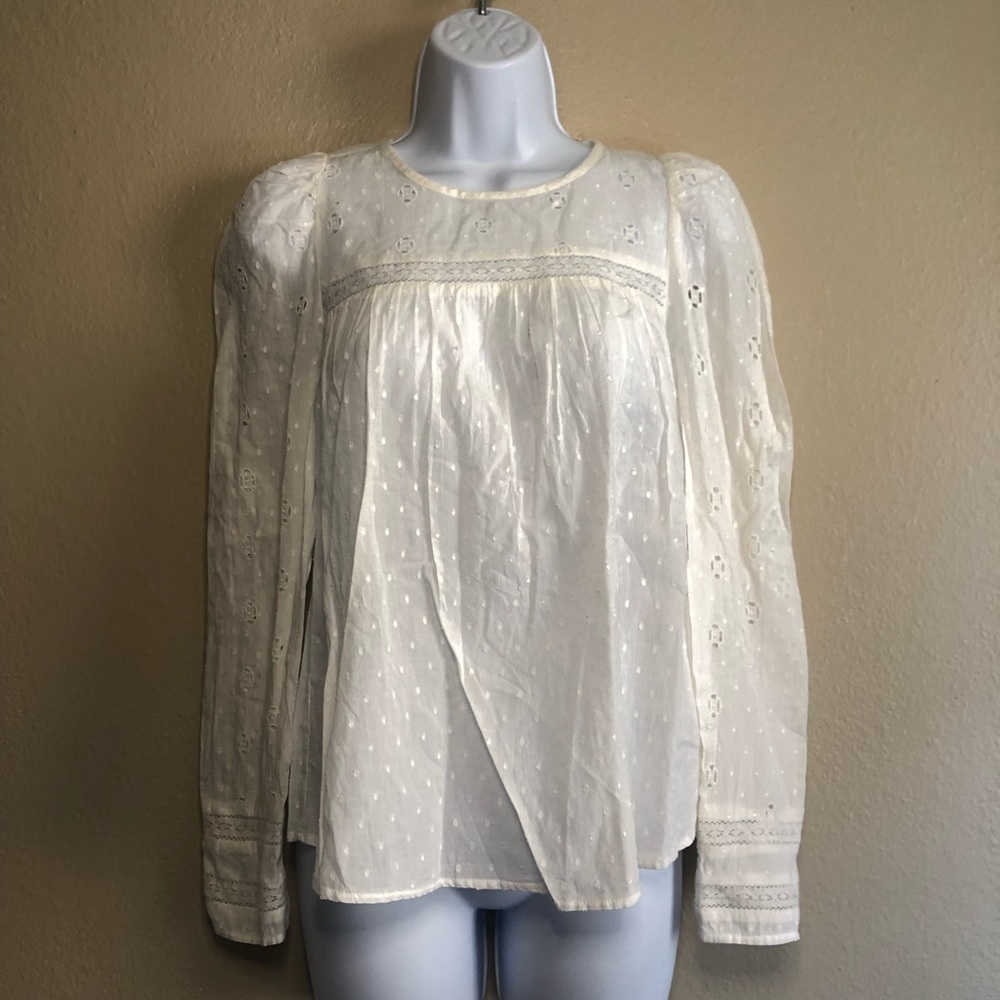 Universal Thread Bohemian White Eyelet Puff Long Sleeve Blouse Size Small